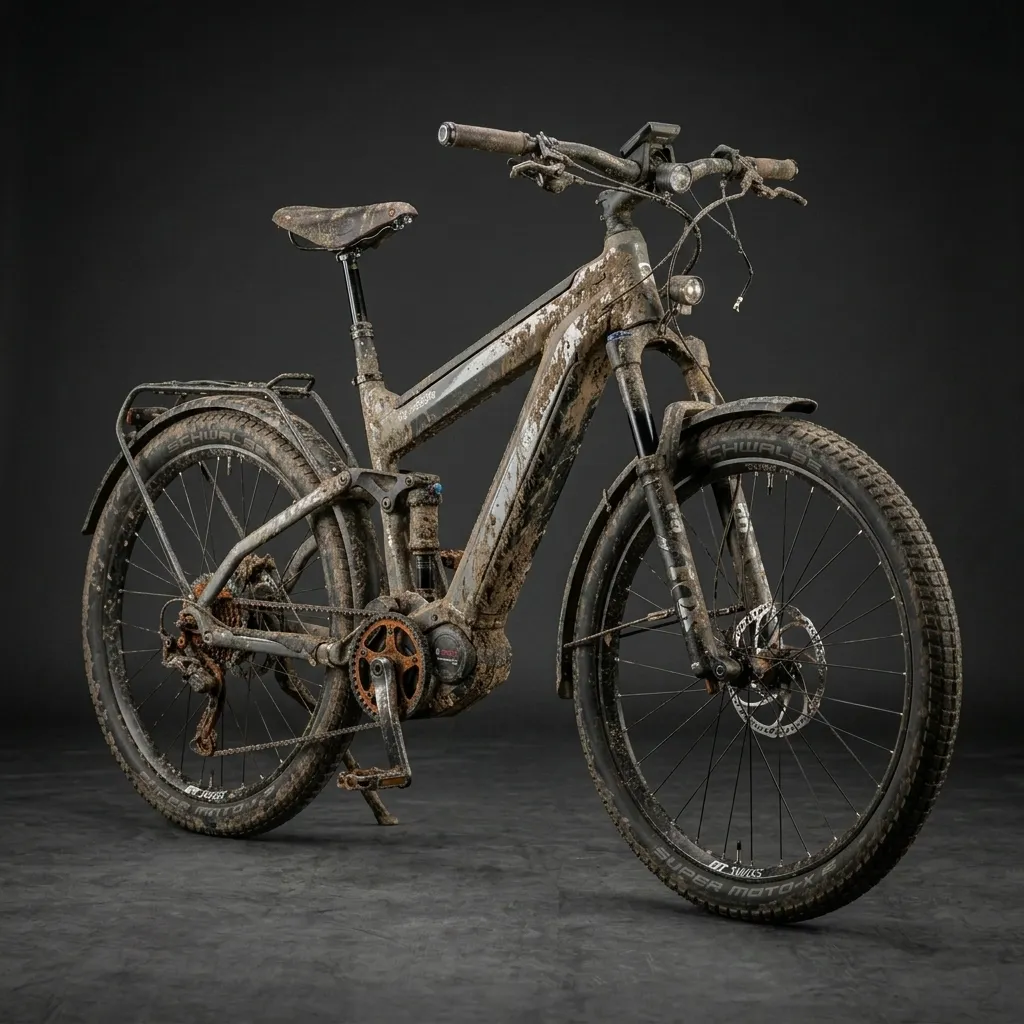 Vorher: Defektes E-Bike mit Plattfuß